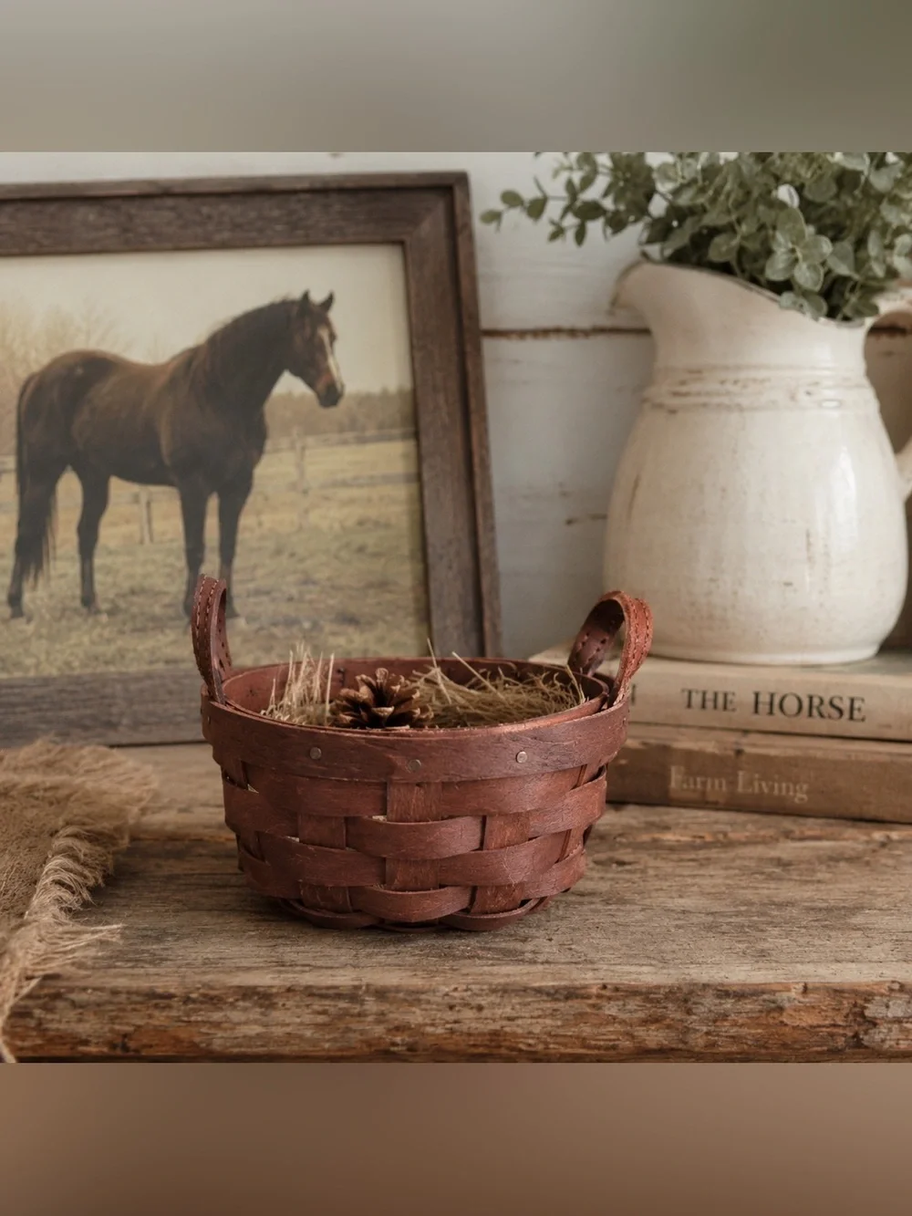 Handmade Woven Basket w/ Longaberger Plastic Protector Brown Decor Basket